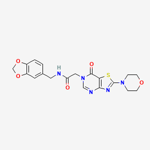 molecular formula C19H19N5O5S B2921197 N-(benzo[d][1,3]dioxol-5-ylmethyl)-2-(2-morpholino-7-oxothiazolo[4,5-d]pyrimidin-6(7H)-yl)acetamide CAS No. 1223972-24-4