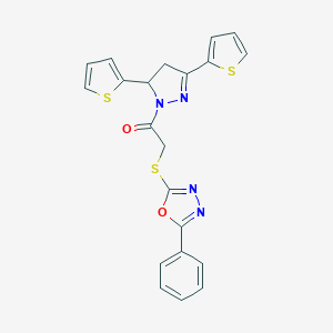 2-({2-[3,5-di(2-thienyl)-4,5-dihydro-1H-pyrazol-1-yl]-2-oxoethyl}sulfanyl)-5-phenyl-1,3,4-oxadiazole