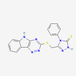molecular formula C18H13N7S2 B2921204 4-phenyl-3-(5H-[1,2,4]triazino[5,6-b]indol-3-ylsulfanylmethyl)-1H-1,2,4-triazole-5-thione CAS No. 1024582-10-2