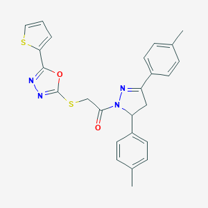 2-[3,5-bis(4-methylphenyl)-4,5-dihydro-1H-pyrazol-1-yl]-2-oxoethyl 5-(2-thienyl)-1,3,4-oxadiazol-2-yl sulfide