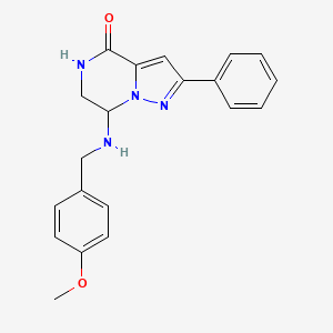 molecular formula C20H20N4O2 B2921211 7-[(4-methoxybenzyl)amino]-2-phenyl-6,7-dihydropyrazolo[1,5-a]pyrazin-4(5H)-one CAS No. 1775403-91-2