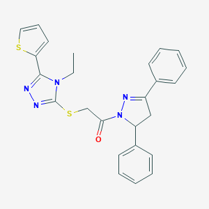 2-(3,5-diphenyl-4,5-dihydro-1H-pyrazol-1-yl)-2-oxoethyl 4-ethyl-5-(2-thienyl)-4H-1,2,4-triazol-3-yl sulfide