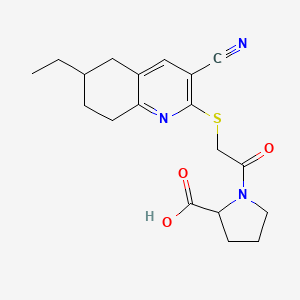 molecular formula C19H23N3O3S B2921225 1-{2-[(3-氰基-6-乙基-5,6,7,8-四氢-2-喹啉基)硫代]乙酰}-2-吡咯烷甲酸 CAS No. 1030014-14-2