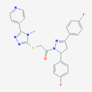 molecular formula C25H20F2N6OS B292123 2-[3,5-bis(4-fluorophenyl)-4,5-dihydro-1H-pyrazol-1-yl]-2-oxoethyl 4-methyl-5-(4-pyridinyl)-4H-1,2,4-triazol-3-yl sulfide 