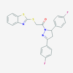 molecular formula C24H17F2N3OS2 B292125 1,3-benzothiazol-2-yl 2-[3,5-bis(4-fluorophenyl)-4,5-dihydro-1H-pyrazol-1-yl]-2-oxoethyl sulfide 