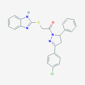 molecular formula C24H19ClN4OS B292126 1H-benzimidazol-2-yl 2-[3-(4-chlorophenyl)-5-phenyl-4,5-dihydro-1H-pyrazol-1-yl]-2-oxoethyl sulfide 
