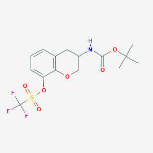 molecular formula C15H18F3NO6S B2921270 叔丁基 N-[8-(三氟甲磺酸酯)-3,4-二氢-2H-1-苯并吡喃-3-基]氨基甲酸酯 CAS No. 1909337-31-0