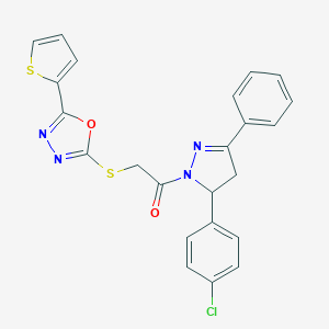 2-[5-(4-chlorophenyl)-3-phenyl-4,5-dihydro-1H-pyrazol-1-yl]-2-oxoethyl 5-(2-thienyl)-1,3,4-oxadiazol-2-yl sulfide