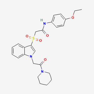 molecular formula C25H29N3O5S B2921291 N-(4-乙氧基苯基)-2-((1-(2-氧代-2-(哌啶-1-基)乙基)-1H-吲哚-3-基)磺酰基)乙酰胺 CAS No. 878057-05-7