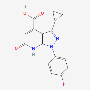 molecular formula C16H14FN3O3 B2921327 3-cyclopropyl-1-(4-fluorophenyl)-6-oxo-3a,6,7,7a-tetrahydro-1H-pyrazolo[3,4-b]pyridine-4-carboxylic acid CAS No. 1160246-24-1
