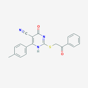 molecular formula C20H15N3O2S B292133 6-(4-methylphenyl)-4-oxo-2-phenacylsulfanyl-1H-pyrimidine-5-carbonitrile 