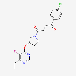 molecular formula C20H21ClFN3O3 B2921330 1-(4-Chlorophenyl)-4-(3-((6-ethyl-5-fluoropyrimidin-4-yl)oxy)pyrrolidin-1-yl)butane-1,4-dione CAS No. 2034319-02-1