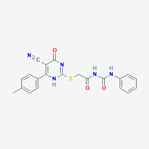 2-[[5-cyano-6-(4-methylphenyl)-4-oxo-1H-pyrimidin-2-yl]sulfanyl]-N-(phenylcarbamoyl)acetamide