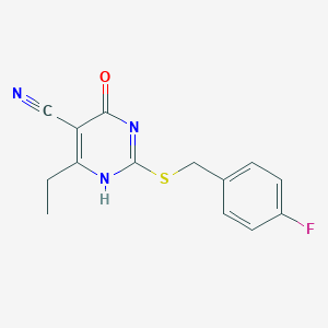 molecular formula C14H12FN3OS B292135 6-ethyl-2-[(4-fluorophenyl)methylsulfanyl]-4-oxo-1H-pyrimidine-5-carbonitrile 