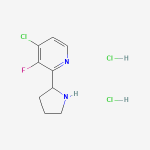 molecular formula C9H12Cl3FN2 B2921357 4-Chloro-3-fluoro-2-pyrrolidin-2-ylpyridine;dihydrochloride CAS No. 2377036-31-0