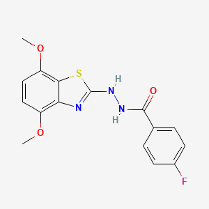 molecular formula C16H14FN3O3S B2921366 N'-(4,7-二甲氧基-1,3-苯并噻唑-2-基)-4-氟苯甲酰肼 CAS No. 851987-91-2