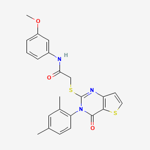 molecular formula C23H21N3O3S2 B2921370 2-{[3-(2,4-dimethylphenyl)-4-oxo-3,4-dihydrothieno[3,2-d]pyrimidin-2-yl]sulfanyl}-N-(3-methoxyphenyl)acetamide CAS No. 1260987-11-8