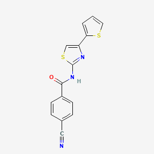 molecular formula C15H9N3OS2 B2921376 4-cyano-N-(4-(thiophen-2-yl)thiazol-2-yl)benzamide CAS No. 307338-78-9