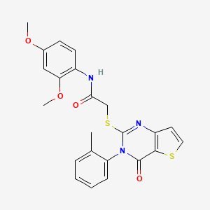 molecular formula C23H21N3O4S2 B2921379 N-(2,4-dimethoxyphenyl)-2-{[3-(2-methylphenyl)-4-oxo-3,4-dihydrothieno[3,2-d]pyrimidin-2-yl]sulfanyl}acetamide CAS No. 1291847-42-1