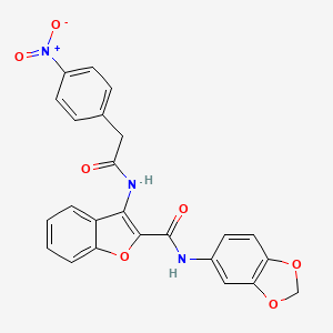molecular formula C24H17N3O7 B2921383 N-(benzo[d][1,3]dioxol-5-yl)-3-(2-(4-nitrophenyl)acetamido)benzofuran-2-carboxamide CAS No. 888463-11-4