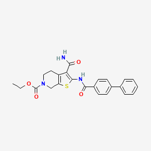 molecular formula C24H23N3O4S B2921386 3-氨基甲酰基-2-[(4-苯甲酰基苯基)氨基]-5,7-二氢-4H-噻吩并[2,3-c]吡啶-6-羧酸乙酯 CAS No. 864925-63-3