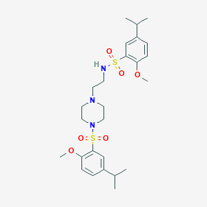 molecular formula C26H39N3O6S2 B2921389 2-甲氧基-N-[2-(4-{[2-甲氧基-5-(丙烷-2-基)苯基]磺酰基}哌嗪-1-基)乙基]-5-(丙烷-2-基)苯磺酰胺 CAS No. 868143-28-6