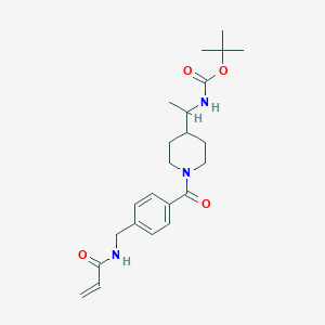 molecular formula C23H33N3O4 B2921390 Tert-butyl N-[1-[1-[4-[(prop-2-enoylamino)methyl]benzoyl]piperidin-4-yl]ethyl]carbamate CAS No. 2361777-16-2