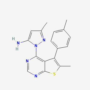 molecular formula C18H17N5S B2921391 3-methyl-1-(6-methyl-5-(p-tolyl)thieno[2,3-d]pyrimidin-4-yl)-1H-pyrazol-5-amine CAS No. 1002414-82-5