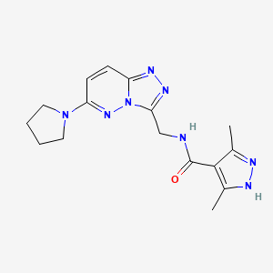 molecular formula C16H20N8O B2921395 3,5-dimethyl-N-((6-(pyrrolidin-1-yl)-[1,2,4]triazolo[4,3-b]pyridazin-3-yl)methyl)-1H-pyrazole-4-carboxamide CAS No. 2034201-28-8