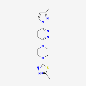 molecular formula C15H18N8S B2921396 2-Methyl-5-[4-[6-(3-methylpyrazol-1-yl)pyridazin-3-yl]piperazin-1-yl]-1,3,4-thiadiazole CAS No. 2415525-22-1