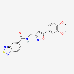 molecular formula C19H14N4O4S B2921397 N-((5-(2,3-dihydrobenzo[b][1,4]dioxin-6-yl)isoxazol-3-yl)methyl)benzo[c][1,2,5]thiadiazole-5-carboxamide CAS No. 1206998-36-8