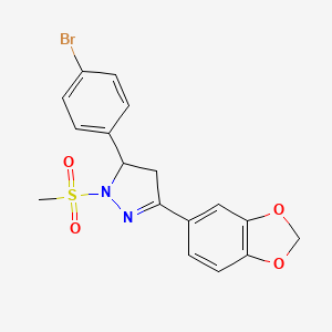 molecular formula C17H15BrN2O4S B2921399 3-(2H-1,3-benzodioxol-5-yl)-5-(4-bromophenyl)-1-methanesulfonyl-4,5-dihydro-1H-pyrazole CAS No. 865615-45-8