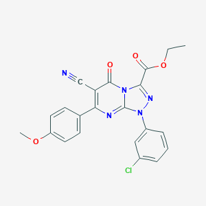molecular formula C22H16ClN5O4 B292141 Ethyl 1-(3-chlorophenyl)-6-cyano-7-(4-methoxyphenyl)-5-oxo-1,5-dihydro[1,2,4]triazolo[4,3-a]pyrimidine-3-carboxylate 