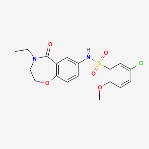 molecular formula C18H19ClN2O5S B2921426 5-氯-N-(4-乙基-5-氧代-2,3,4,5-四氢苯并[f][1,4]恶氮杂卓-7-基)-2-甲氧基苯磺酰胺 CAS No. 922062-66-6