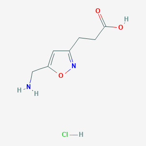 molecular formula C7H11ClN2O3 B2921439 3-[5-(Aminomethyl)-1,2-oxazol-3-yl]propanoic acid;hydrochloride CAS No. 2445791-29-5