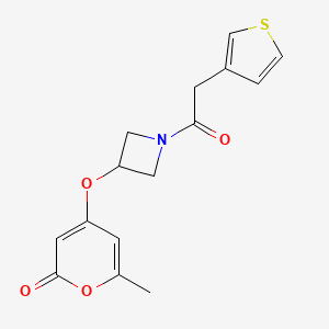 molecular formula C15H15NO4S B2921440 6-methyl-4-((1-(2-(thiophen-3-yl)acetyl)azetidin-3-yl)oxy)-2H-pyran-2-one CAS No. 1795477-34-7