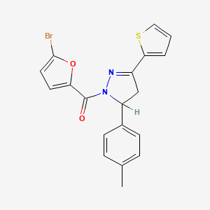molecular formula C19H15BrN2O2S B2921449 (5-Bromofuran-2-yl)-[3-(4-methylphenyl)-5-thiophen-2-yl-3,4-dihydropyrazol-2-yl]methanone CAS No. 361480-34-4