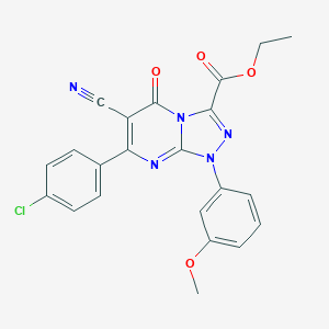molecular formula C22H16ClN5O4 B292145 Ethyl 7-(4-chlorophenyl)-6-cyano-1-(3-methoxyphenyl)-5-oxo-1,5-dihydro[1,2,4]triazolo[4,3-a]pyrimidine-3-carboxylate 