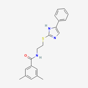 molecular formula C20H21N3OS B2921450 3,5-二甲基-N-(2-((5-苯基-1H-咪唑-2-基)硫代)乙基)苯甲酰胺 CAS No. 886897-59-2
