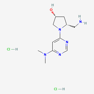 molecular formula C11H21Cl2N5O B2921463 (3R,5R)-5-(氨甲基)-1-[6-(二甲氨基)嘧啶-4-基]吡咯烷-3-醇；二盐酸盐 CAS No. 2378489-81-5