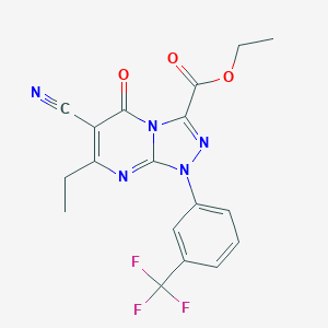 molecular formula C18H14F3N5O3 B292147 Ethyl 6-cyano-7-ethyl-5-oxo-1-[3-(trifluoromethyl)phenyl]-1,5-dihydro[1,2,4]triazolo[4,3-a]pyrimidine-3-carboxylate 
