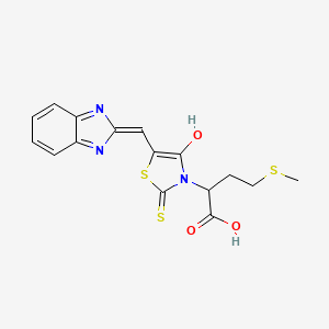 molecular formula C16H15N3O3S3 B2921476 (Z)-2-(5-((1H-苯并[d]咪唑-2-基)亚甲基)-4-氧代-2-硫代噻唑烷-3-基)-4-(甲硫基)丁酸 CAS No. 881561-54-2