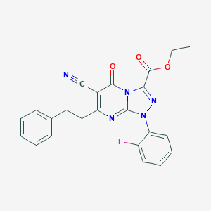 molecular formula C23H18FN5O3 B292148 Ethyl 6-cyano-1-(2-fluorophenyl)-5-oxo-7-(2-phenylethyl)-1,5-dihydro[1,2,4]triazolo[4,3-a]pyrimidine-3-carboxylate 