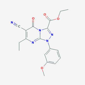 molecular formula C18H17N5O4 B292149 Ethyl 6-cyano-7-ethyl-1-(3-methoxyphenyl)-5-oxo-1,5-dihydro[1,2,4]triazolo[4,3-a]pyrimidine-3-carboxylate 