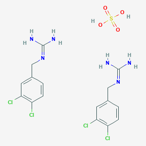 molecular formula C16H20Cl4N6O4S B2921496 Bis(1-[(3,4-dichlorophenyl)methyl]guanidine), sulfuric acid CAS No. 16125-89-6