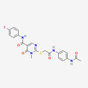 molecular formula C22H20FN5O4S B2921498 2-((2-((4-乙酰氨基苯基)氨基)-2-氧代乙基)硫代)-N-(4-氟苯基)-1-甲基-6-氧代-1,6-二氢嘧啶-5-甲酰胺 CAS No. 894029-25-5