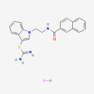 molecular formula C22H21IN4OS B2921529 1-(2-(2-萘酰胺)乙基)-1H-吲哚-3-基氨基甲酰亚氨基硫代甲酸氢碘酸盐 CAS No. 1052411-10-5