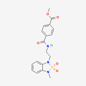 molecular formula C18H19N3O5S B2921535 methyl 4-((2-(3-methyl-2,2-dioxidobenzo[c][1,2,5]thiadiazol-1(3H)-yl)ethyl)carbamoyl)benzoate CAS No. 2034237-46-0