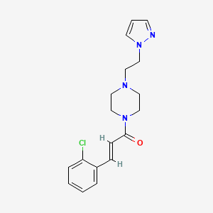 molecular formula C18H21ClN4O B2921542 (E)-1-(4-(2-(1H-pyrazol-1-yl)ethyl)piperazin-1-yl)-3-(2-chlorophenyl)prop-2-en-1-one CAS No. 1334377-05-7