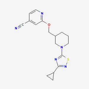 molecular formula C17H19N5OS B2921543 2-[[1-(3-Cyclopropyl-1,2,4-thiadiazol-5-yl)piperidin-3-yl]methoxy]pyridine-4-carbonitrile CAS No. 2380183-86-6